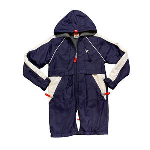 TYR Jacket Boys M Medium Navy White Alliance Team Swim Meet Parka Hooded Fleece